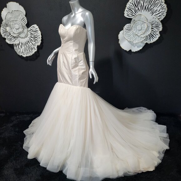 NWT~$1880~JUSTIN ALEXANDER~6/8~PEARL PINK STRAPLESS MERMAID WEDDING DRESS - Picture 9 of 16